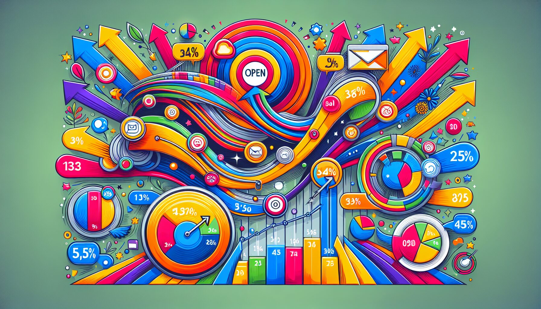 An illustration representing key metrics for measuring email marketing performance.