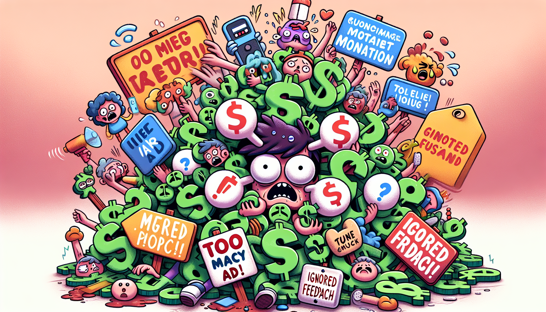 An illustration depicting common mistakes in content monetization.